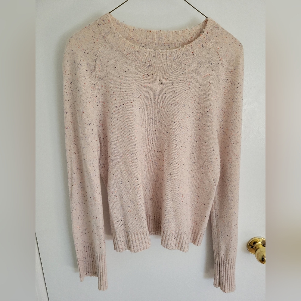 Zadig & Voltaire lightweight blush colored speckled sweater with heart patch.